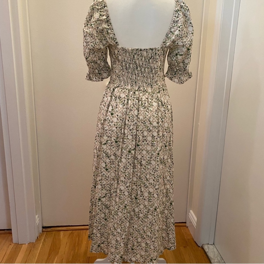 Hill House Cream Midi Dress with Green Floral Print - Picture 3 of 6